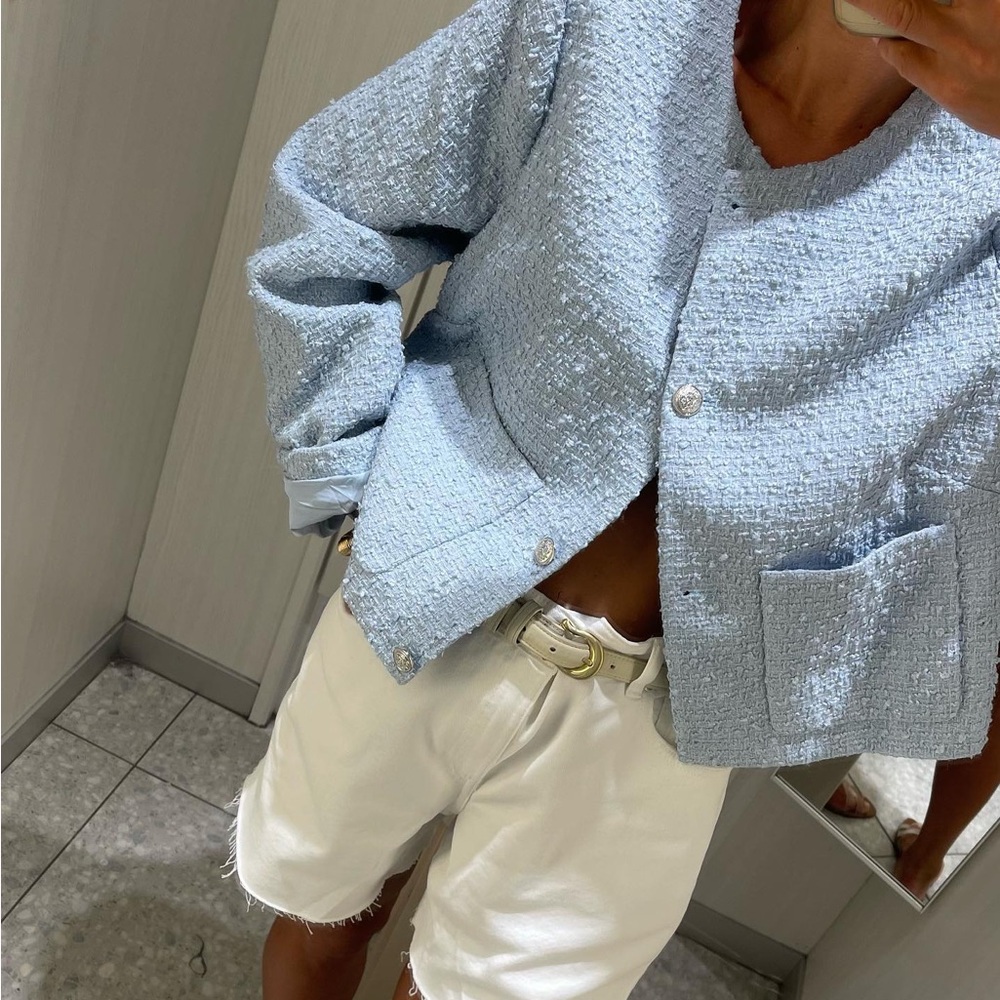 H&M Light Blue Bouclé Lady Jacket Size XXL 2XL NWT